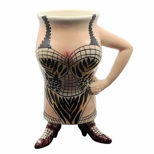 SWAK Lynda Corneille Bustier Mug Red/Black Lace Character Novelty 3 Leg